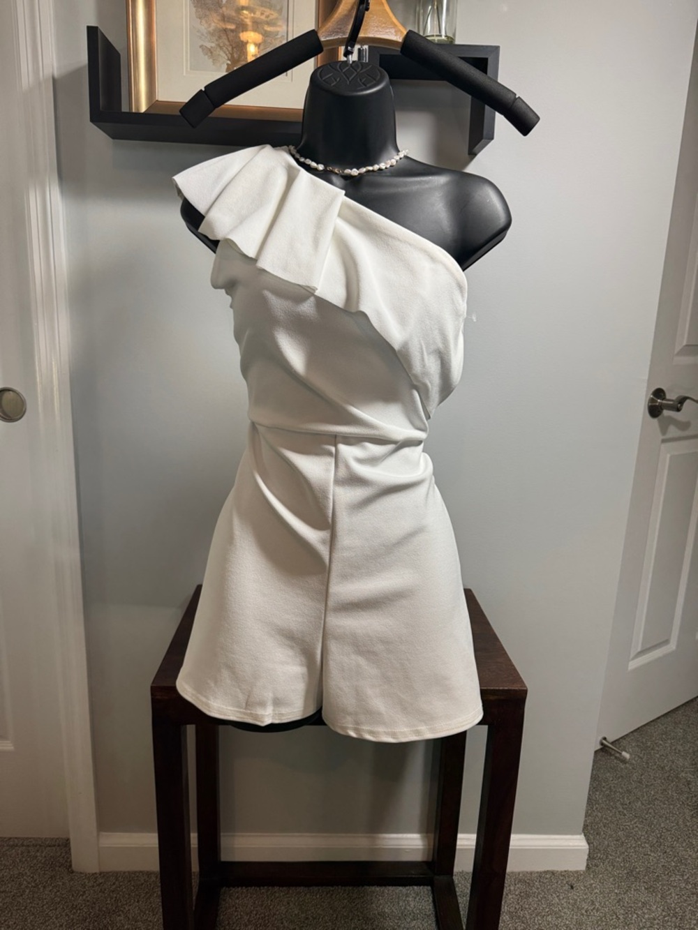 ***SOLD***One-Shoulder White Ruffle Romper